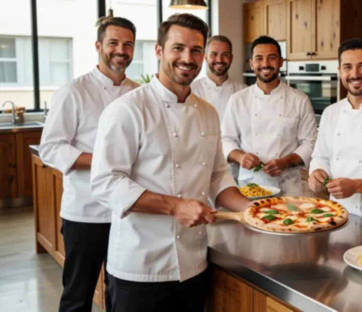 All Dine Grill chefs plating Italian dishes in the open kitchen