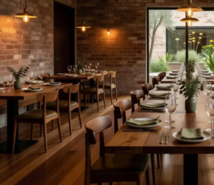 Warmly lit Italian-inspired dining room set for a private event