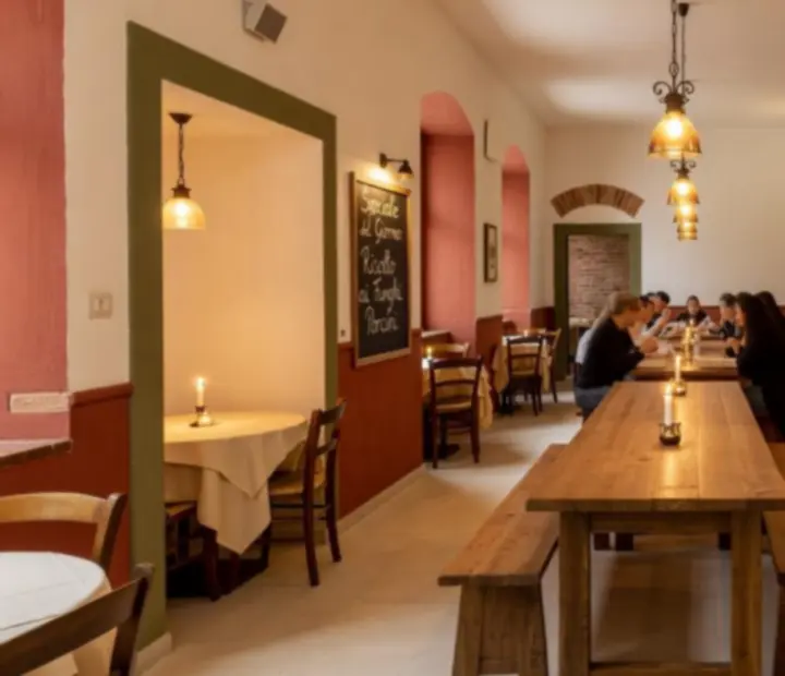 Warm Italian-inspired restaurant interior at All Dine Grill