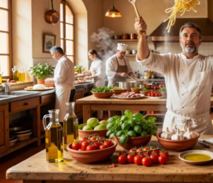 Chefs preparing Italian dishes in the open kitchen at All Dine Grill