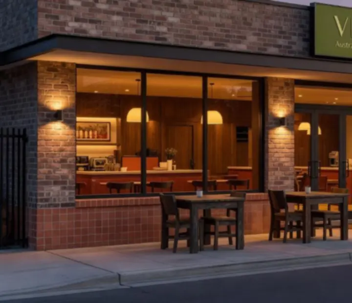 All Dine Grill exterior at night with warm Italian trattoria lighting
